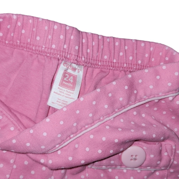 CARTERS Pink and White Polka-Dot Pants with Front Pockets with Button Accents - Picture 3 of 5